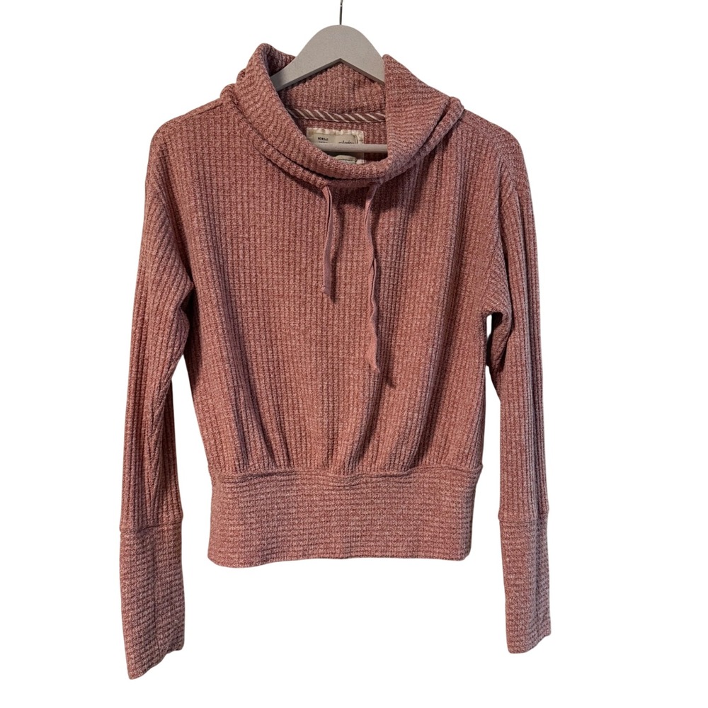 Saturday Sunday Anthropologie Waffle Knit Cowl Neck Pullover Top Pink Small